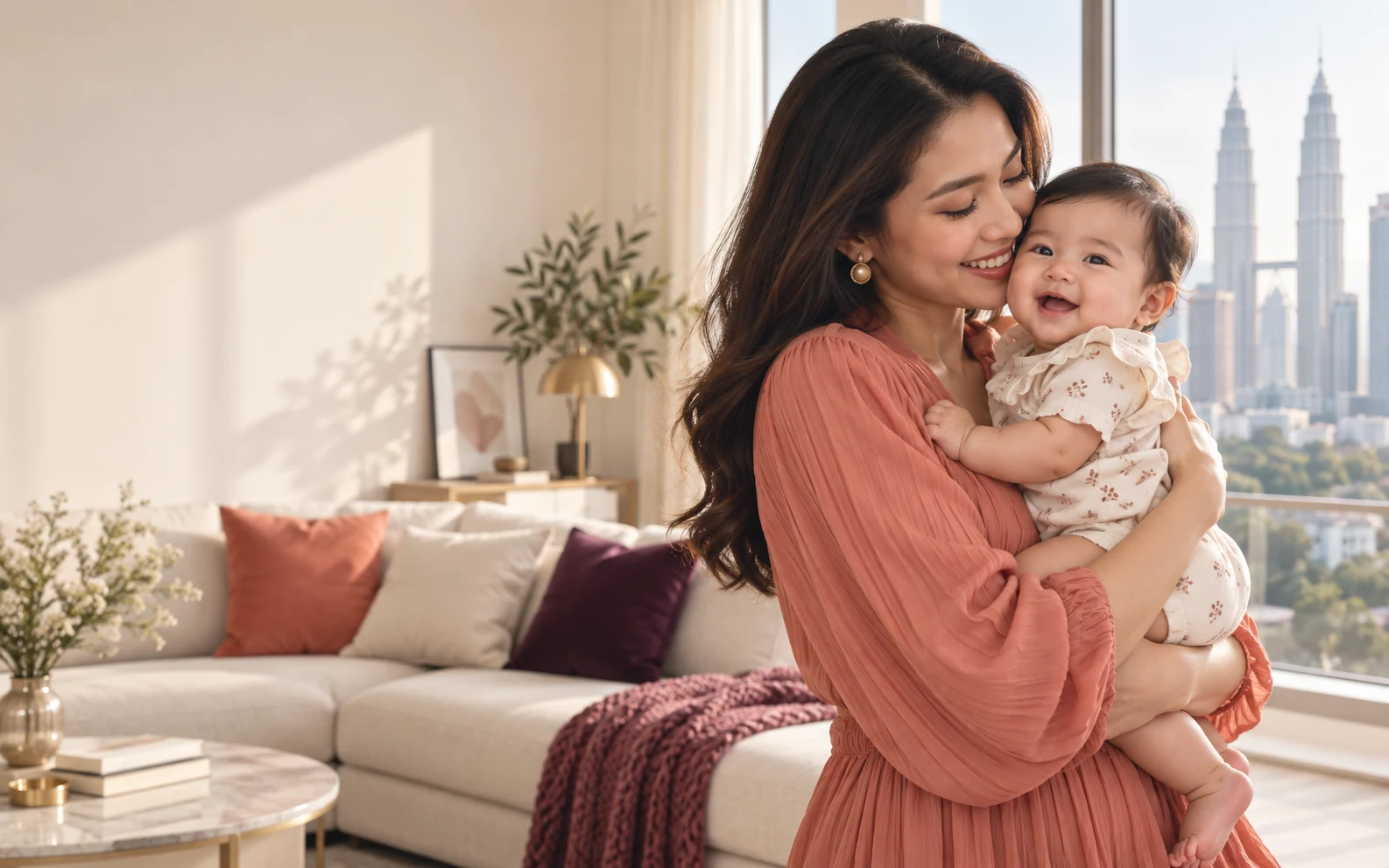 Ibu menggendong bayi di rumah